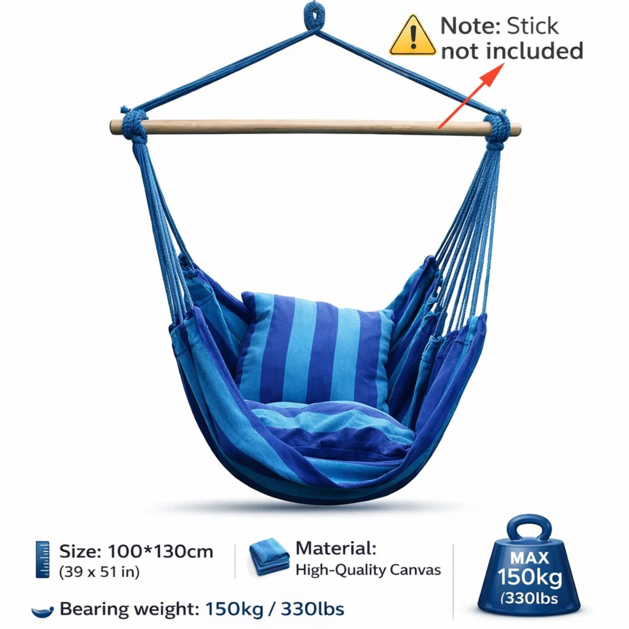 Portable Hanging Hammock Chair - Relax Anywhere, Indoors or Outside + 2 Small Pillows Included!