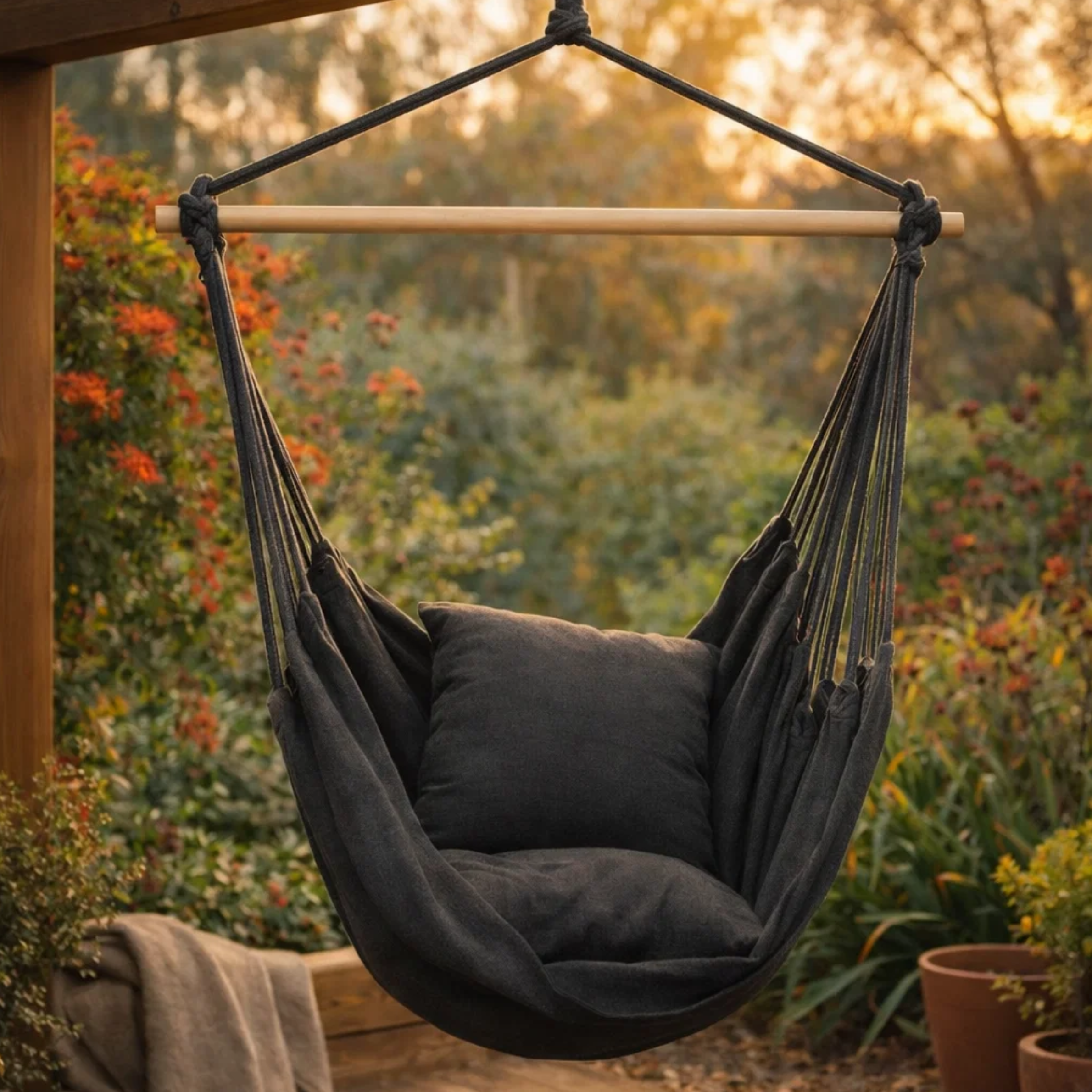 Portable Hanging Hammock Chair - Relax Anywhere, Indoors or Outside + 2 Small Pillows Included!