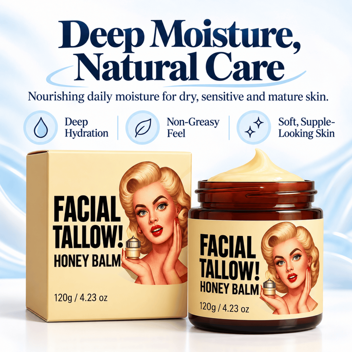 Beef Tallow Face Cream - Deeply Hydrates Dry, Crepey Skin For Softer, Plumber Looking Skin