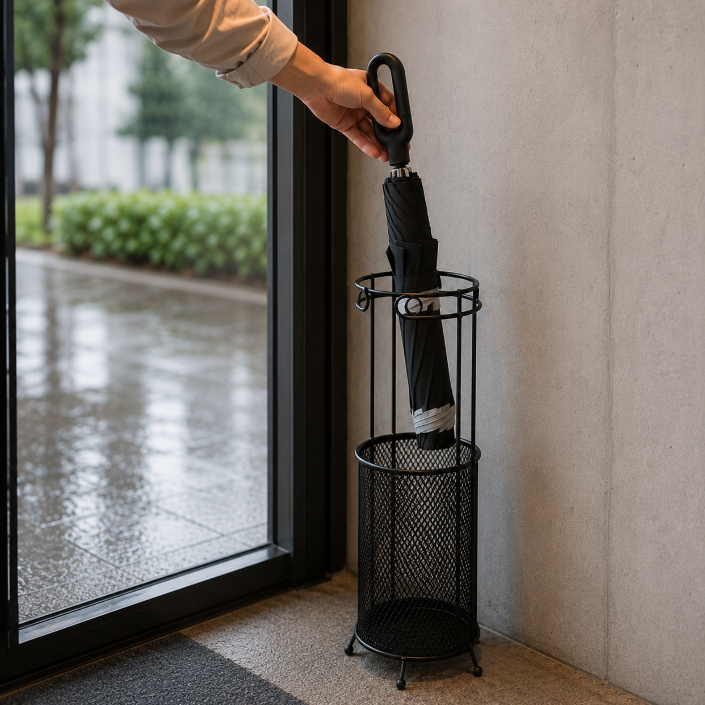 Reflective-Edge Storm Umbrella reinforced 10-rib aluminium and fibreglass frame
