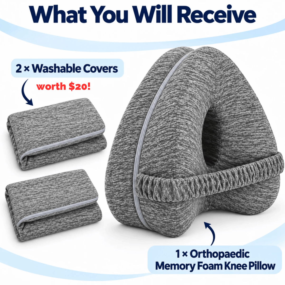 Orthopaedic Memory Foam Knee Pillow — Wake Up With Less Hip & Lower Back Discomfort