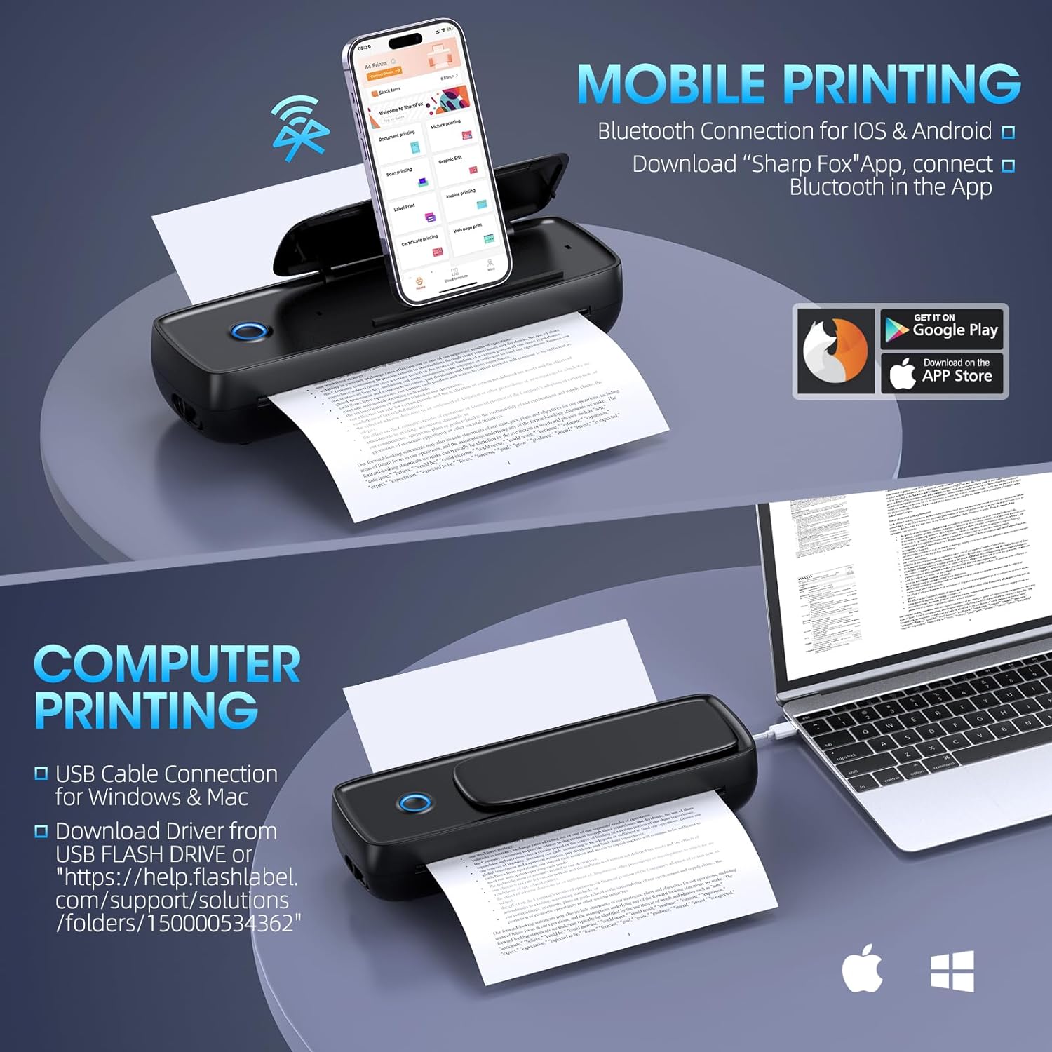 Inkless Portable WiFi Printer With Phone Holder