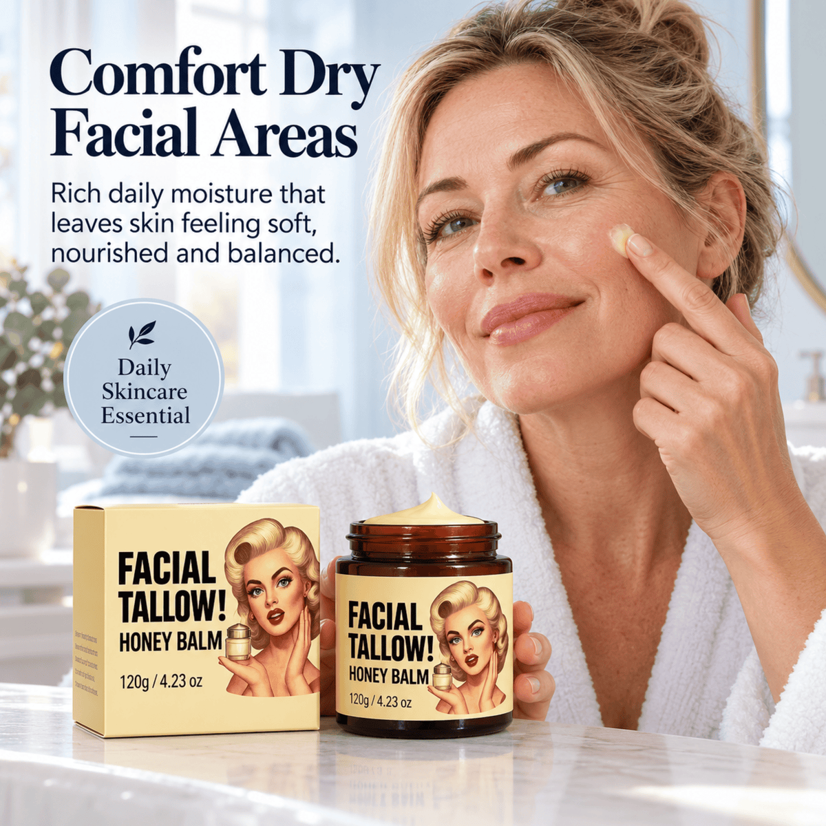 Beef Tallow Face Cream - Deeply Hydrates Dry, Crepey Skin For Softer, Plumber Looking Skin