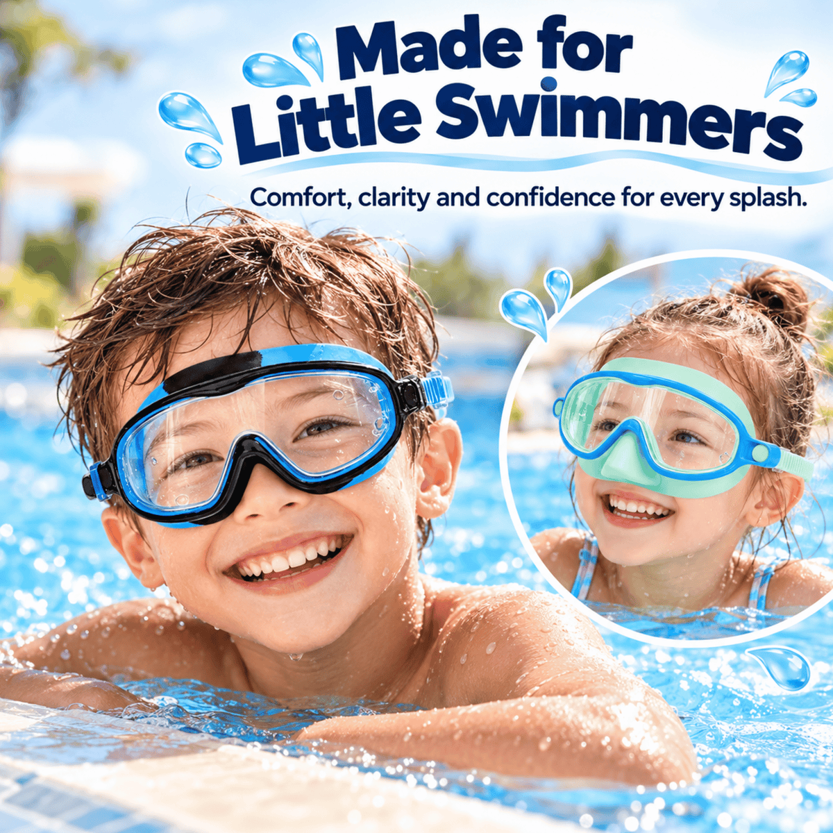 Kids Anti-Fog Swim Goggles: Clear Vision, Leak-Resistant Seal, Easy Clip-On Strap