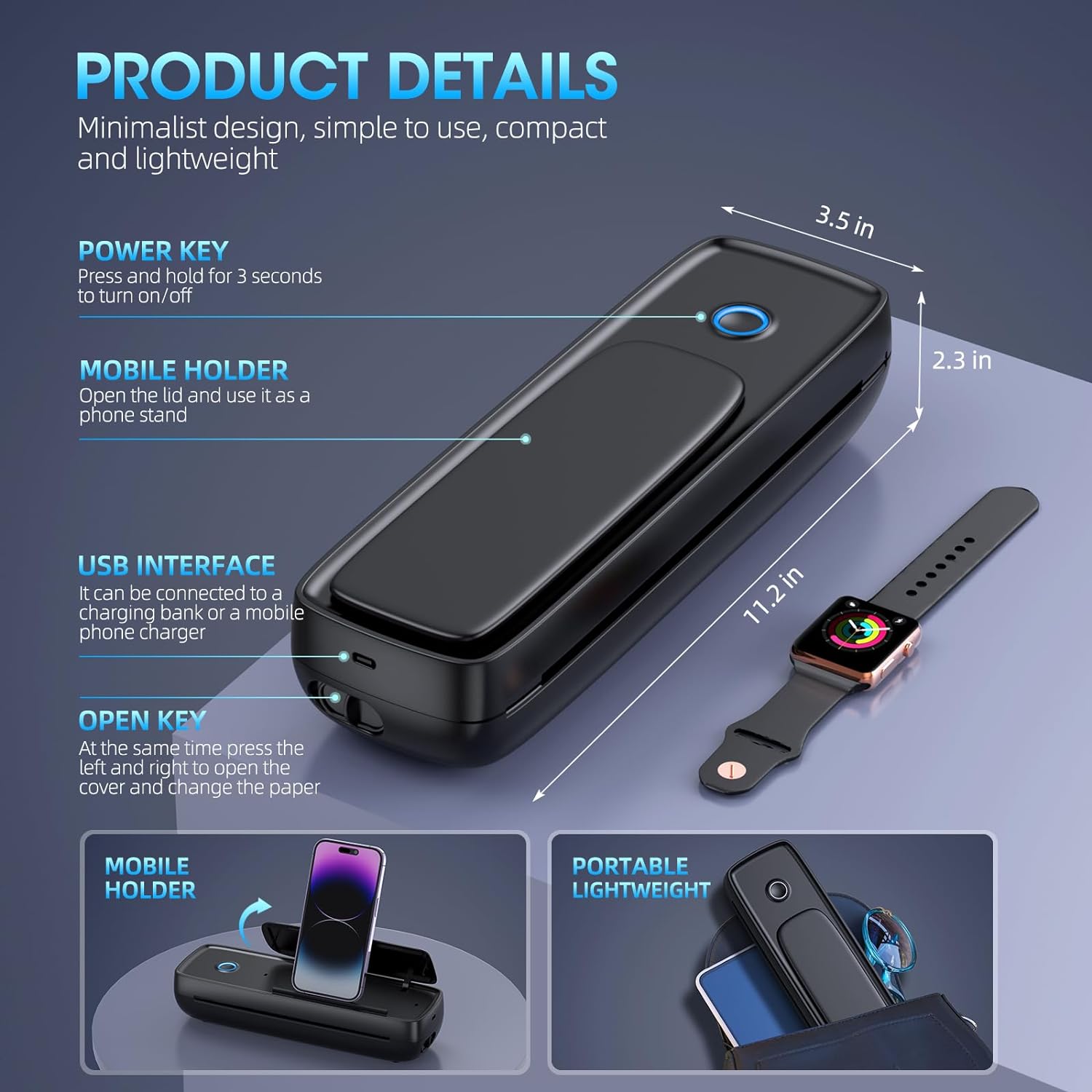 Inkless Portable WiFi Printer With Phone Holder