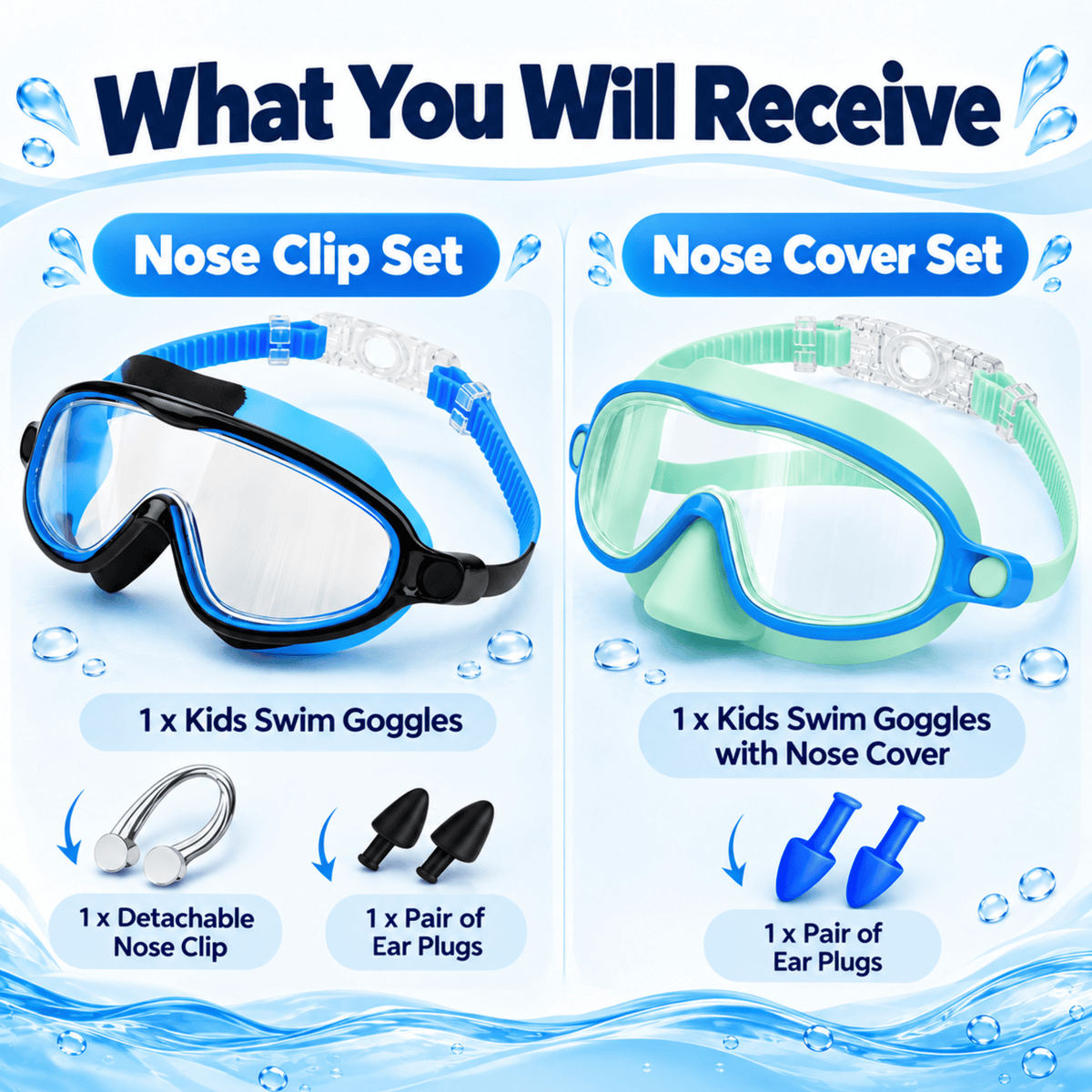 Kids Anti-Fog Swim Goggles: Clear Vision, Leak-Resistant Seal, Easy Clip-On Strap