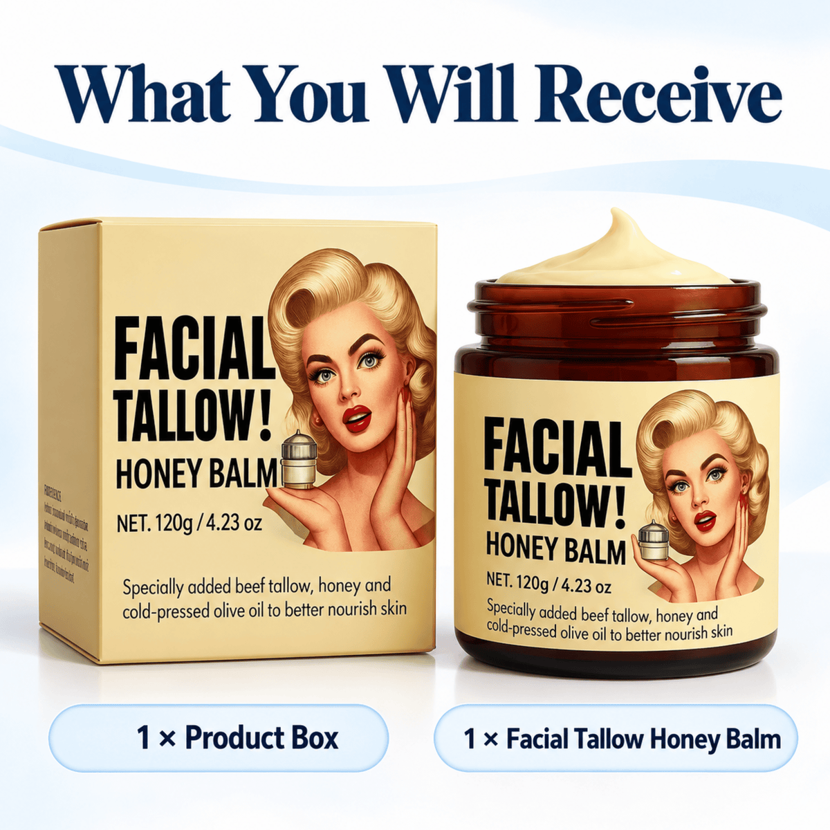 Beef Tallow Face Cream - Deeply Hydrates Dry, Crepey Skin For Softer, Plumber Looking Skin
