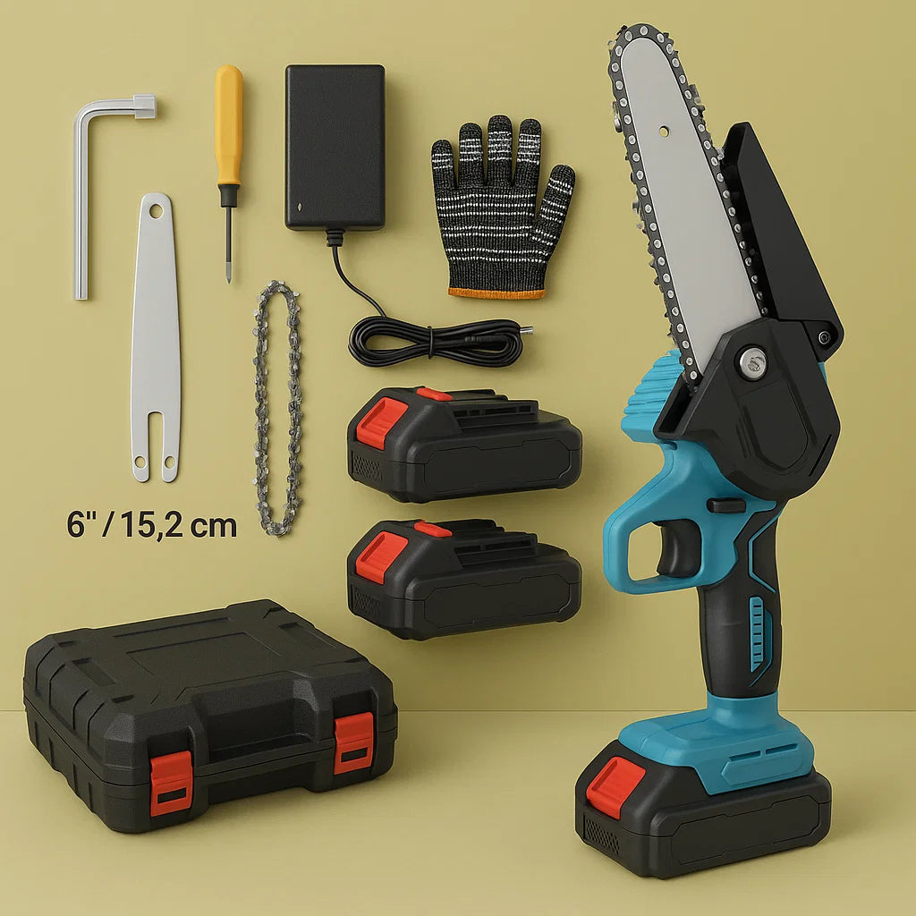 6" One Hand Chainsaw + 2 Free Batteries & Charger