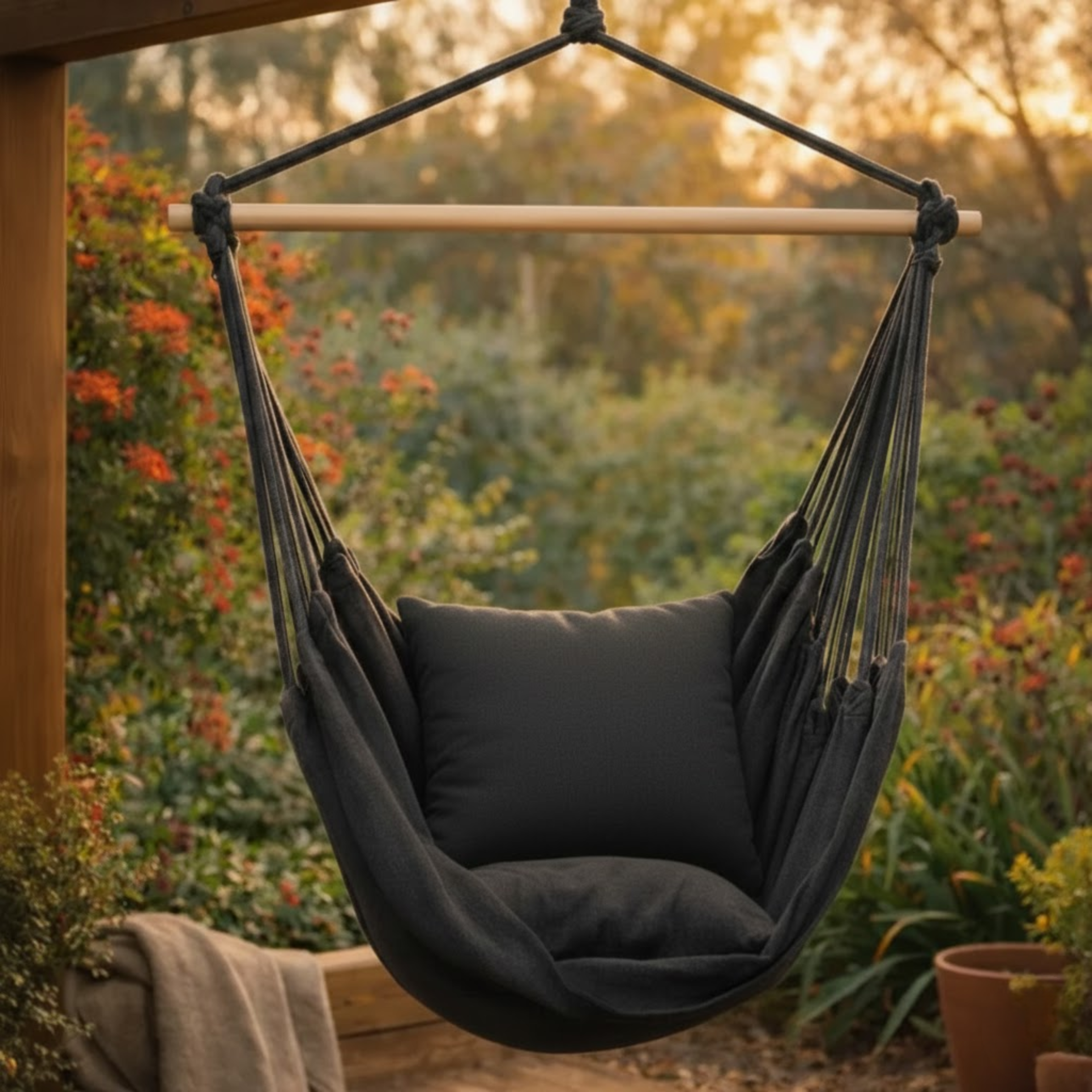Portable Hanging Hammock Chair - Relax Anywhere, Indoors or Outside + 2 Small Pillows Included!