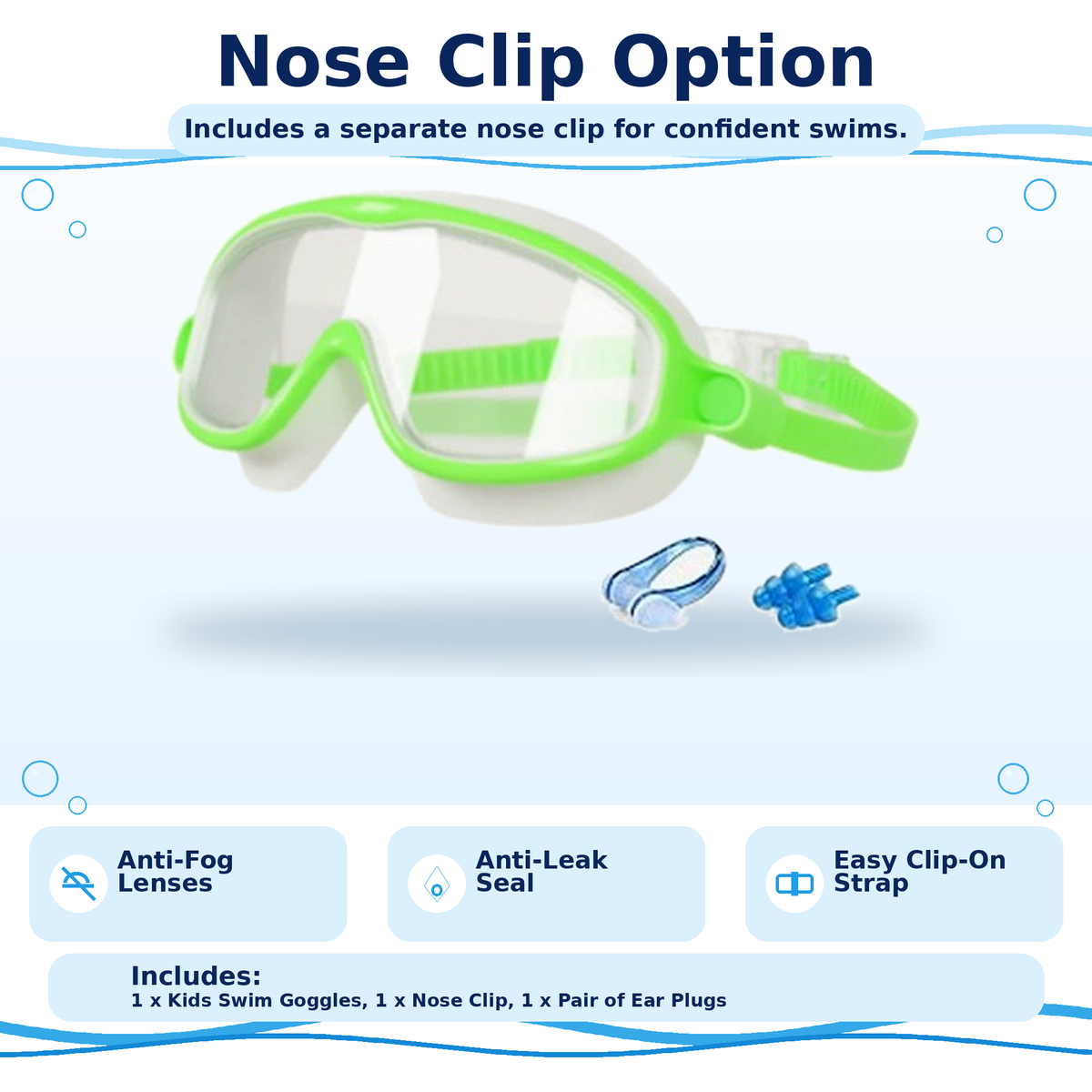 Kids Anti-Fog Swim Goggles: Clear Vision, Leak-Resistant Seal, Easy Clip-On Strap