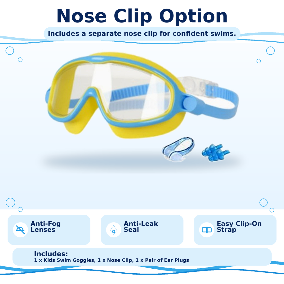 Kids Anti-Fog Swim Goggles: Clear Vision, Leak-Resistant Seal, Easy Clip-On Strap