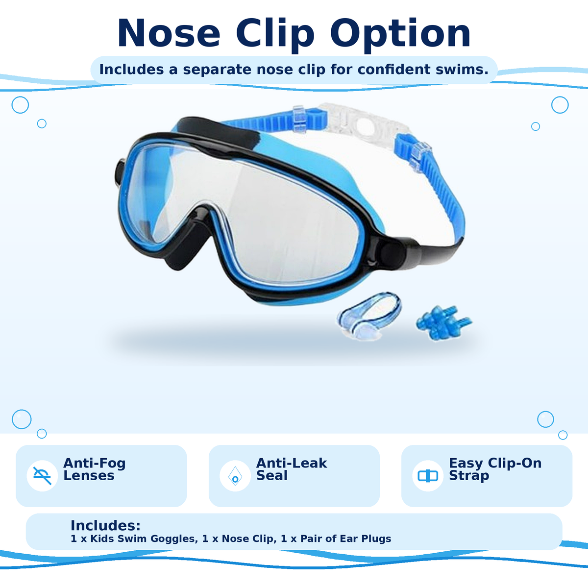 Kids Anti-Fog Swim Goggles: Clear Vision, Leak-Resistant Seal, Easy Clip-On Strap
