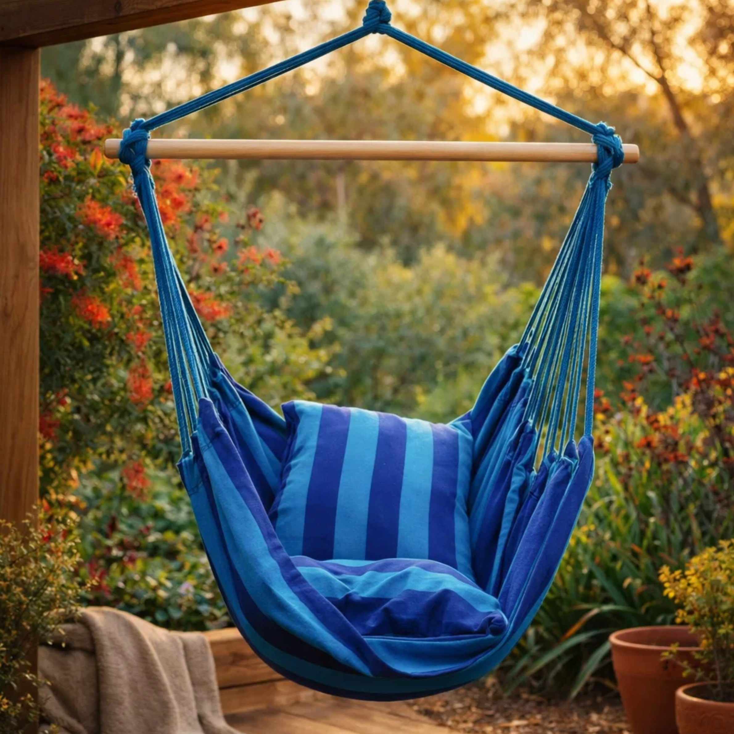 Portable Hanging Hammock Chair - Relax Anywhere, Indoors or Outside + 2 Small Pillows Included!