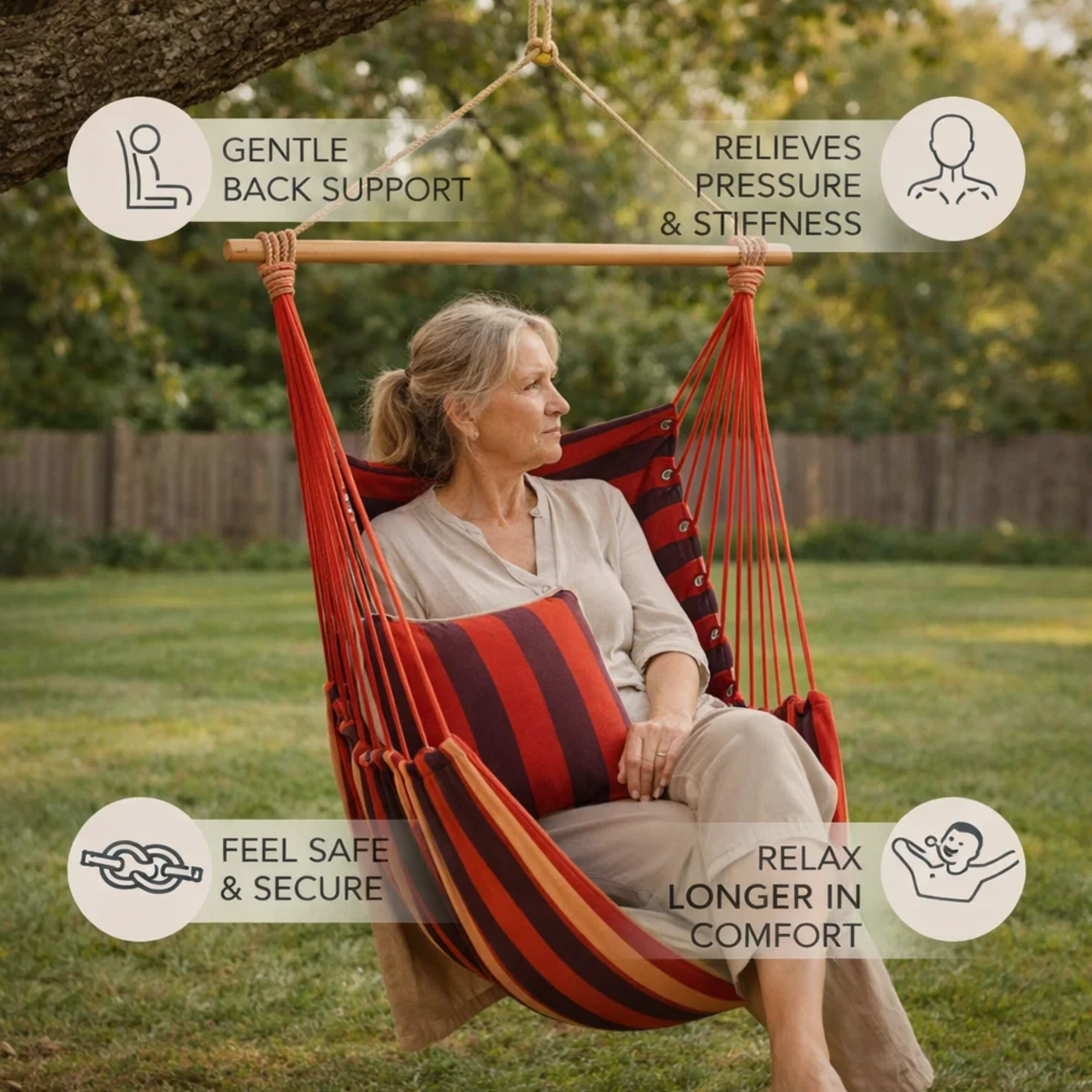 Portable Hanging Hammock Chair - Relax Anywhere, Indoors or Outside + 2 Small Pillows Included!