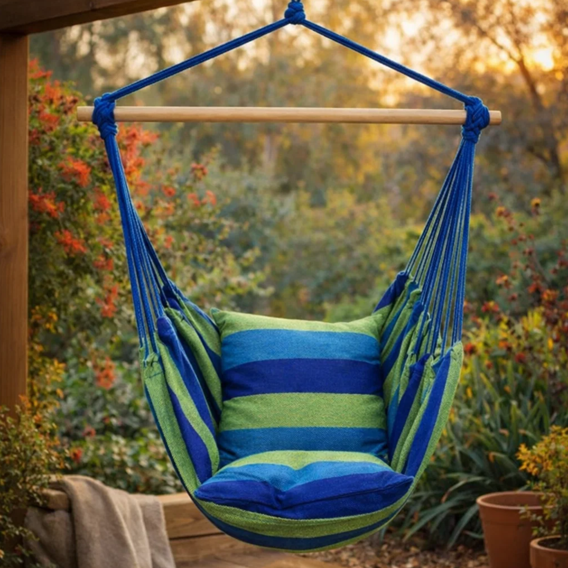 Portable Hanging Hammock Chair - Relax Anywhere, Indoors or Outside + 2 Small Pillows Included!