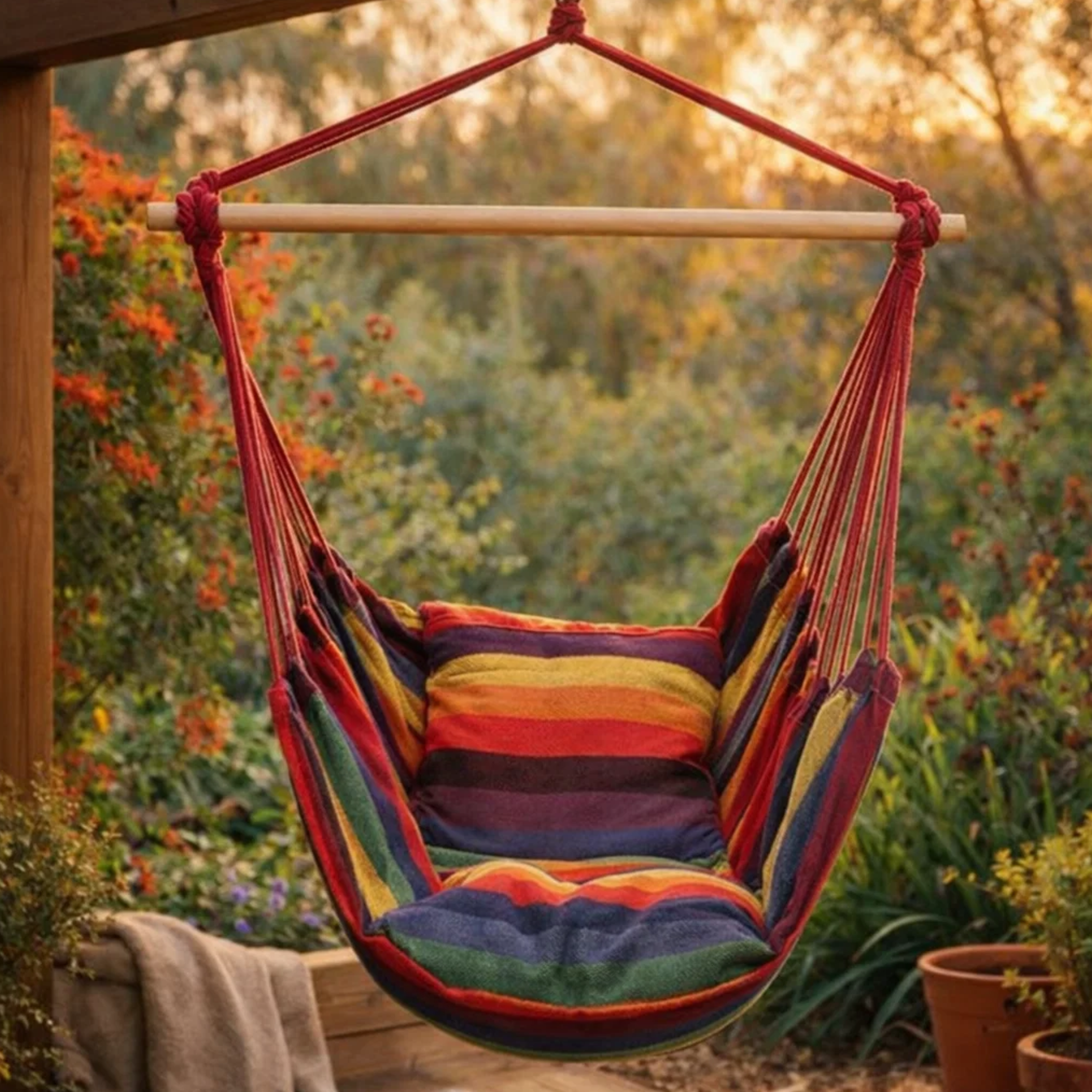 Portable Hanging Hammock Chair - Relax Anywhere, Indoors or Outside + 2 Small Pillows Included!