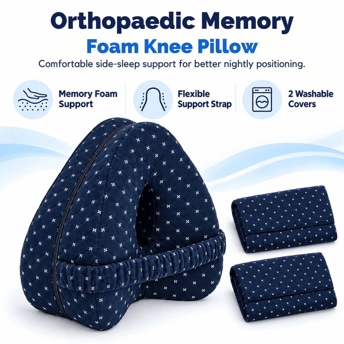 Orthopaedic Memory Foam Knee Pillow — Wake Up With Less Hip & Lower Back Discomfort