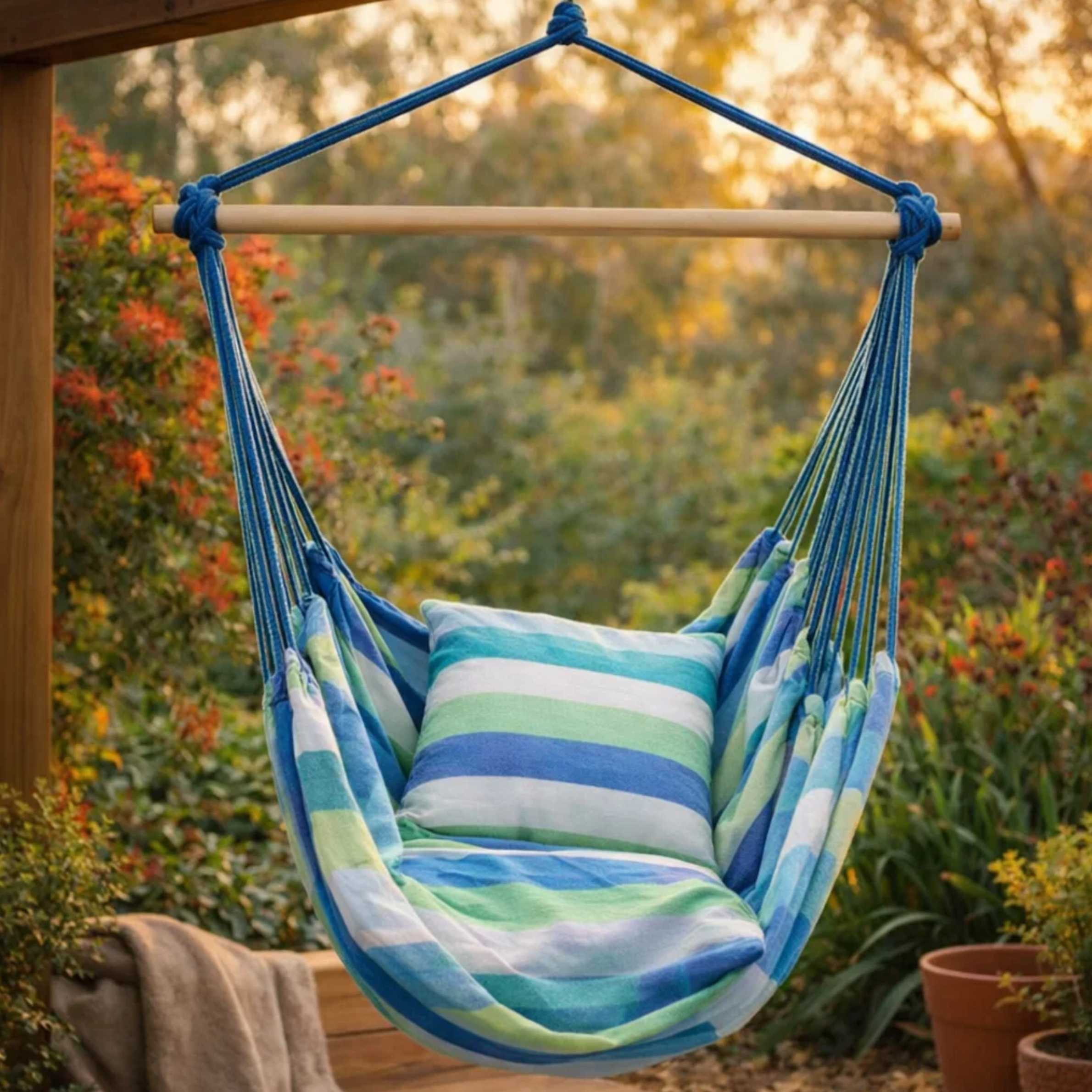 Portable Hanging Hammock Chair - Relax Anywhere, Indoors or Outside + 2 Small Pillows Included!