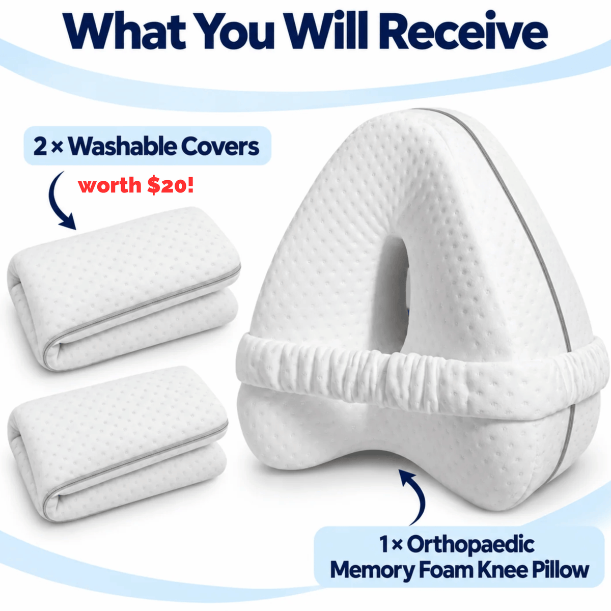 Orthopaedic Memory Foam Knee Pillow — Wake Up With Less Hip & Lower Back Discomfort