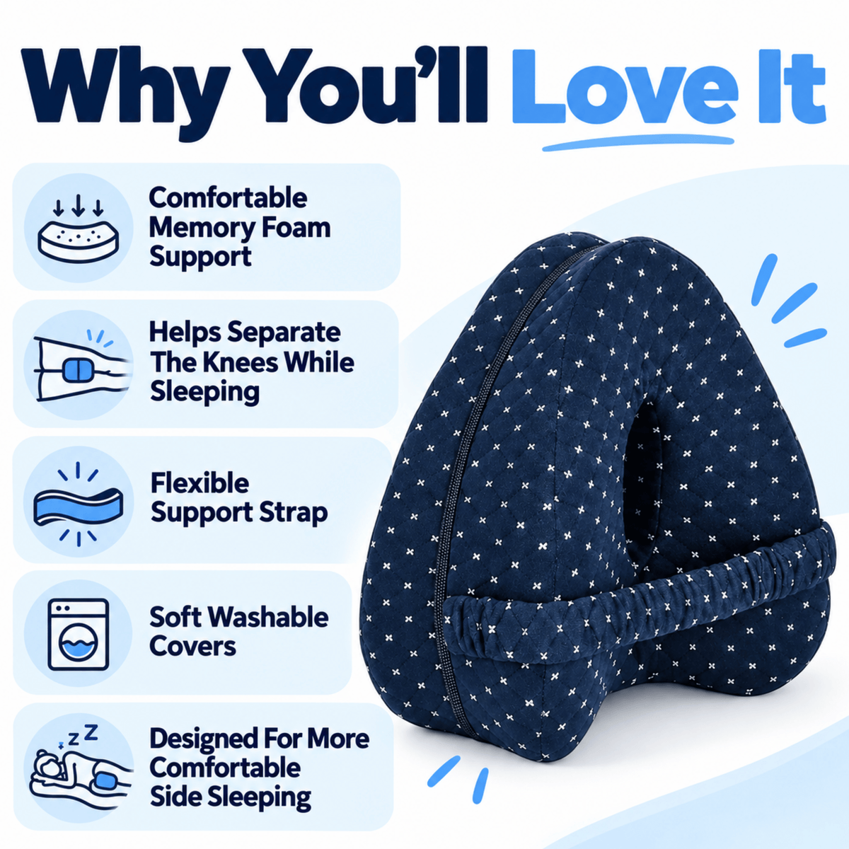 Orthopaedic Memory Foam Knee Pillow — Wake Up With Less Hip & Lower Back Discomfort