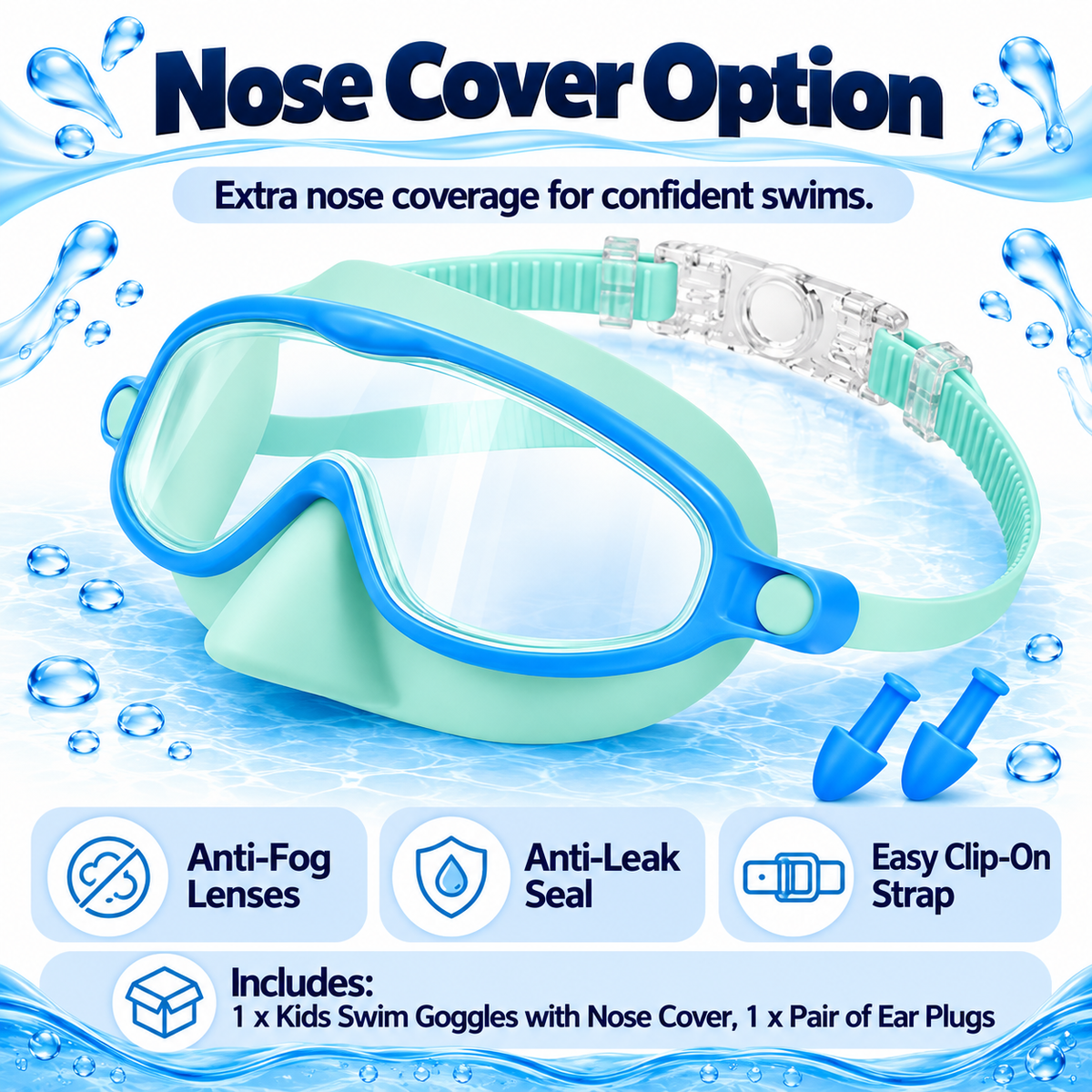 Kids Anti-Fog Swim Goggles: Clear Vision, Leak-Resistant Seal, Easy Clip-On Strap