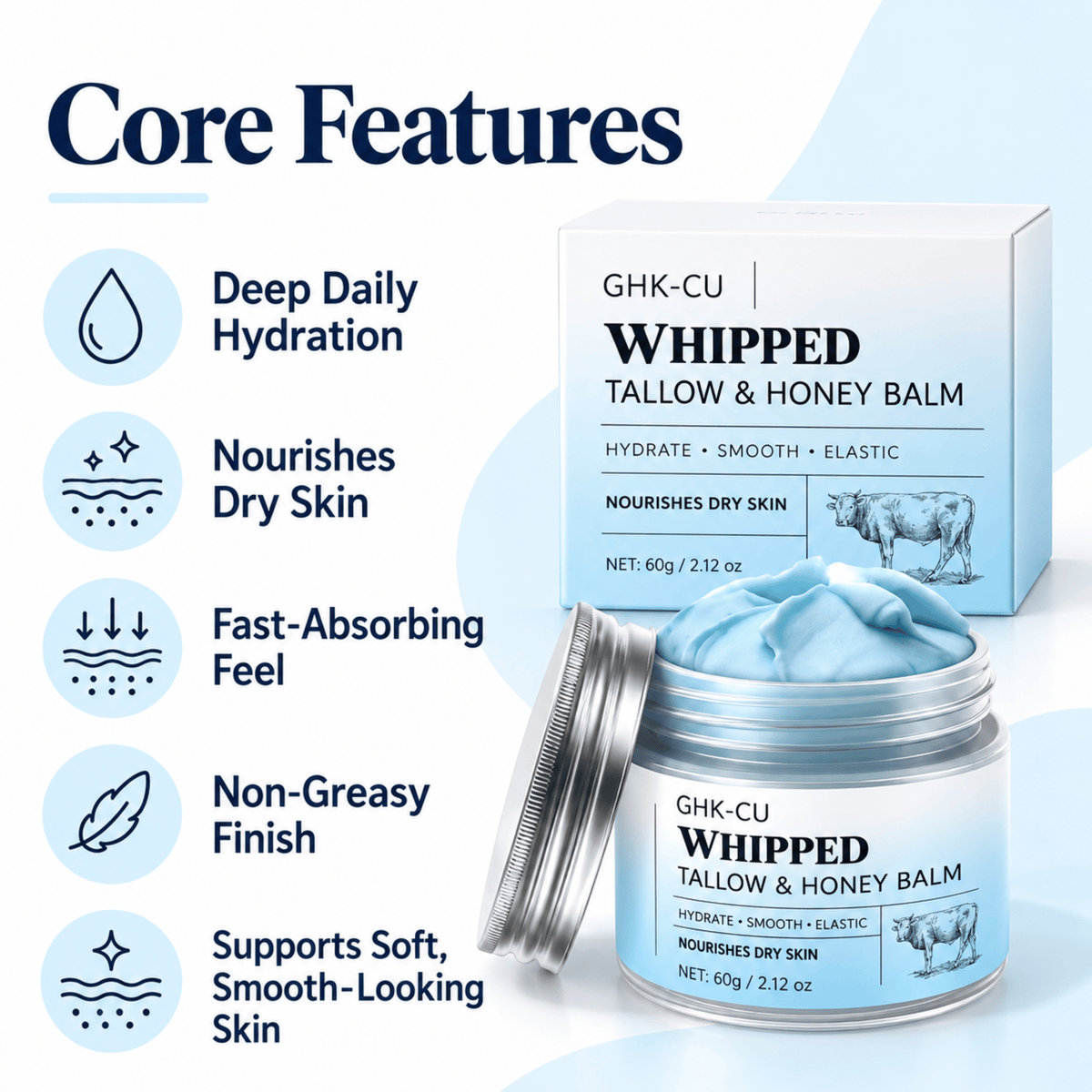 GHK-Cu Copper Peptide Tallow & Honey Balm | Firmer, Smoother-Looking Skin in One Step