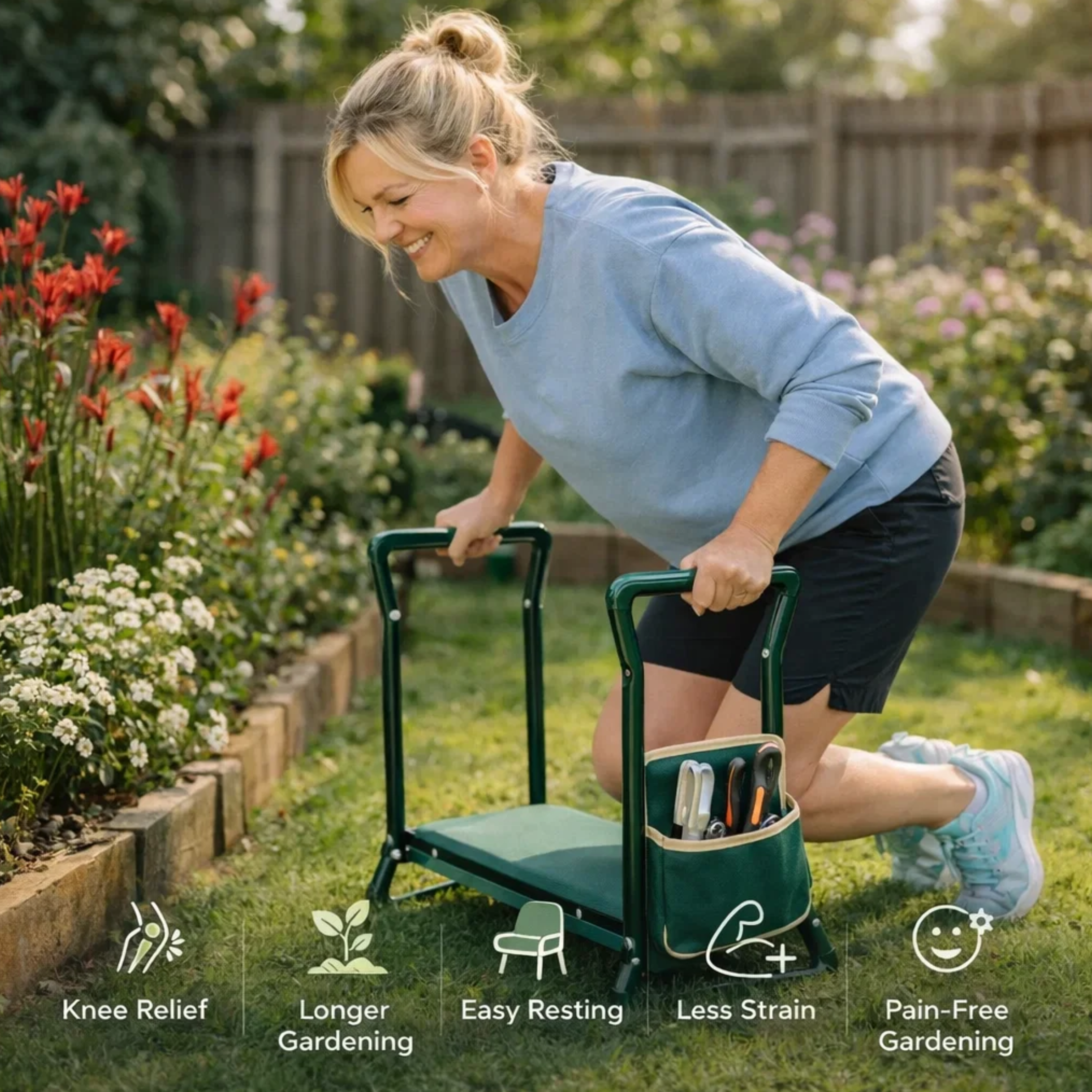 Garden Kneeler Seat — Relieve Back Pain & Knee Pressure While Gardening