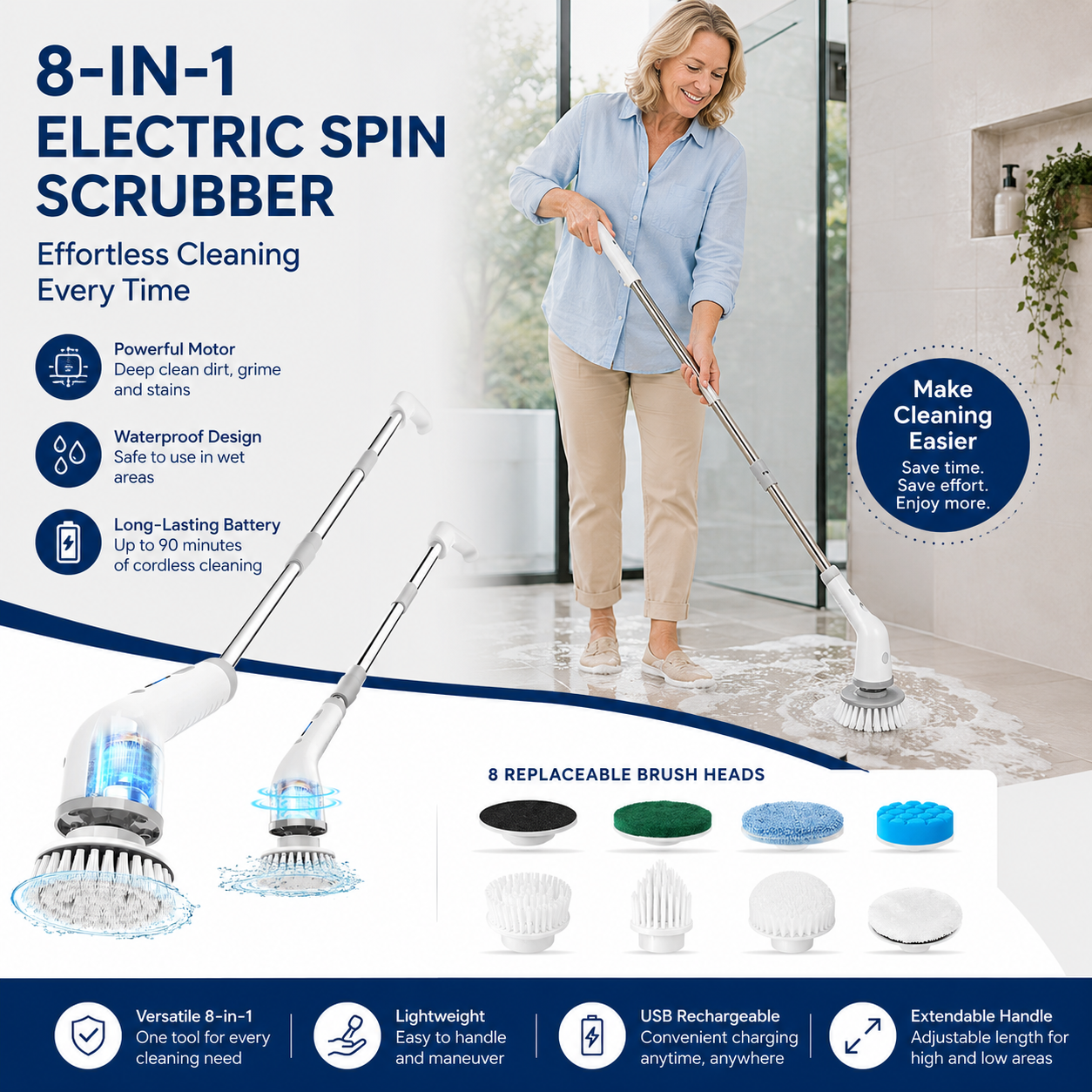 Extendable Bathroom Scrubber — Stand Tall While You Deep Clean