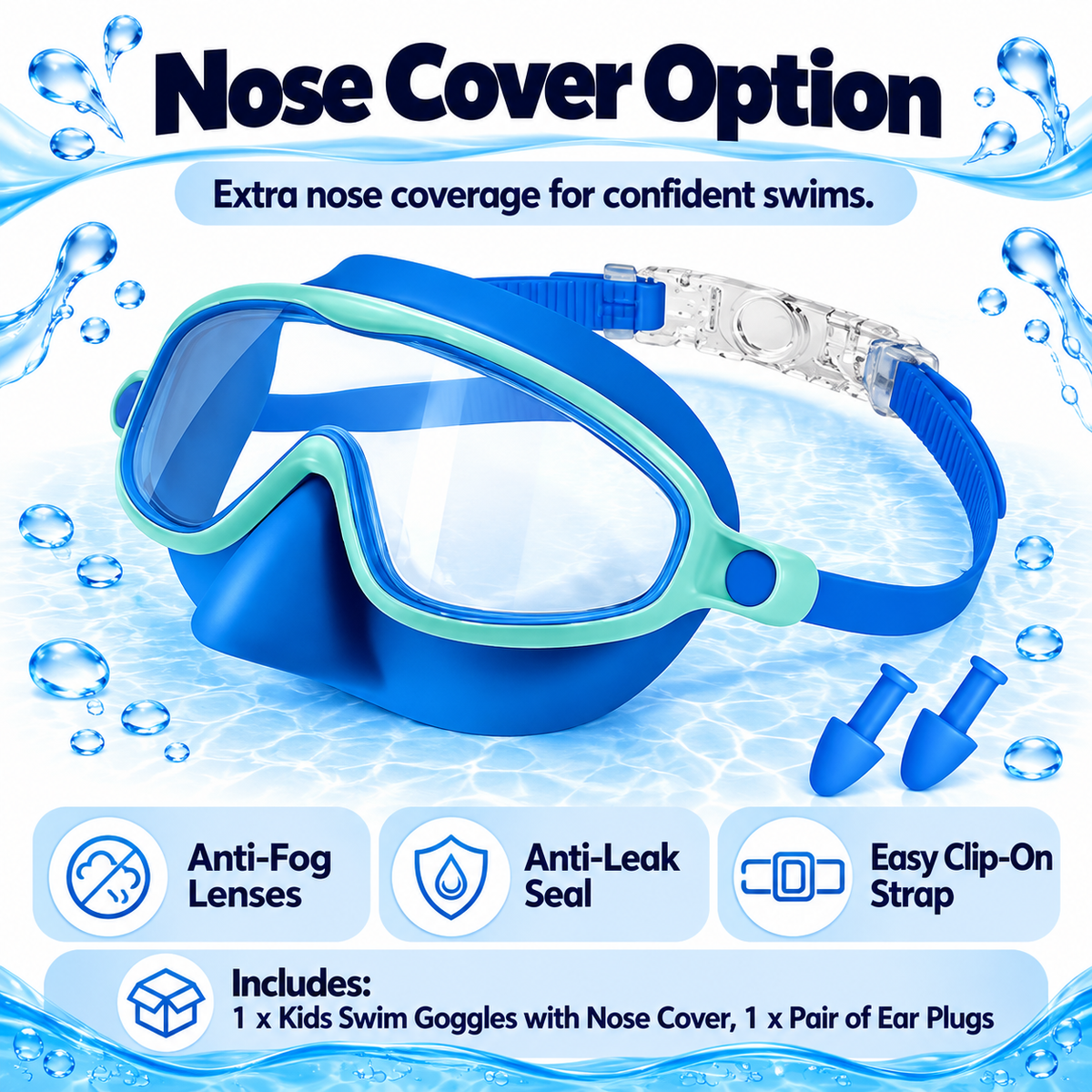 Kids Anti-Fog Swim Goggles: Clear Vision, Leak-Resistant Seal, Easy Clip-On Strap