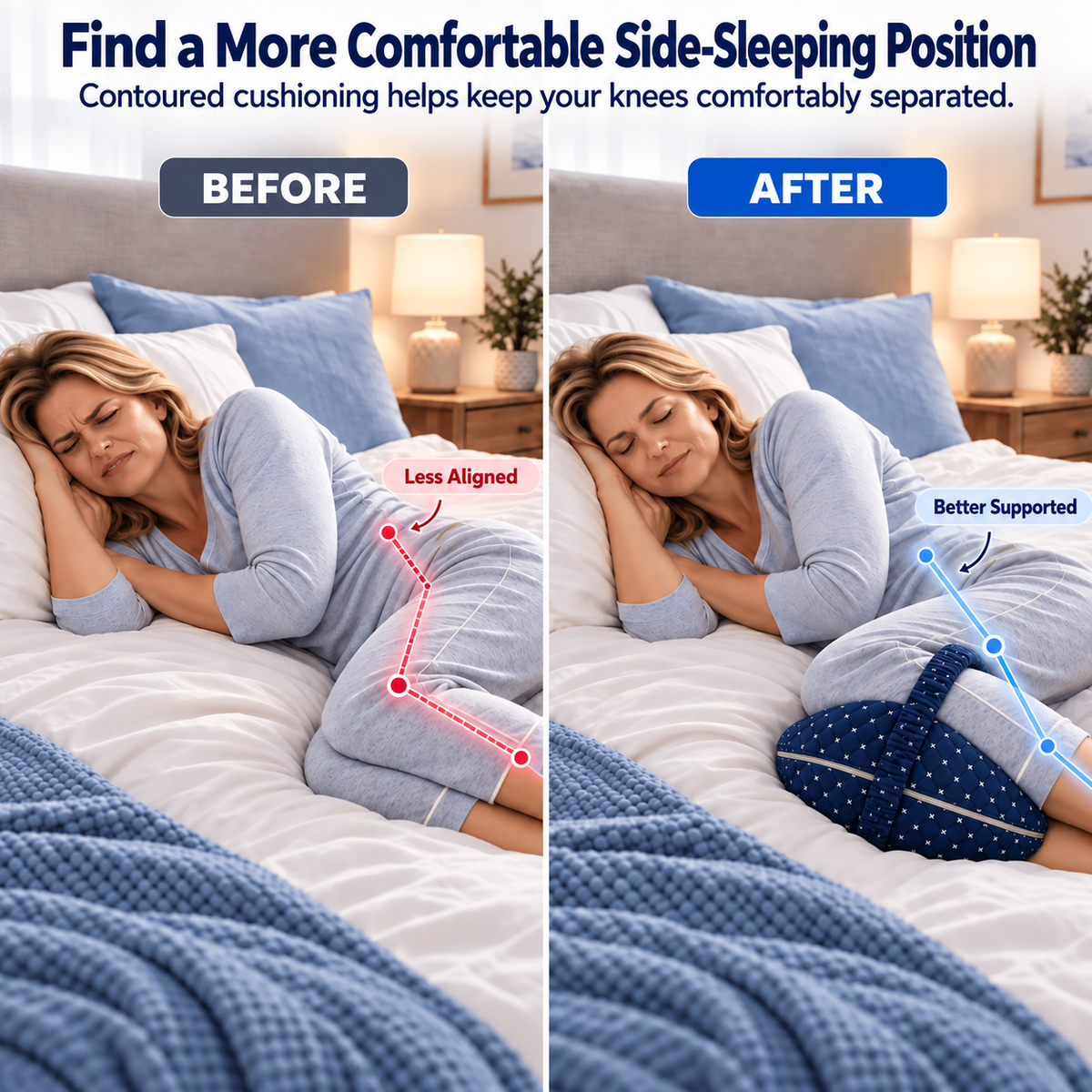 Orthopaedic Memory Foam Knee Pillow — Wake Up With Less Hip & Lower Back Discomfort