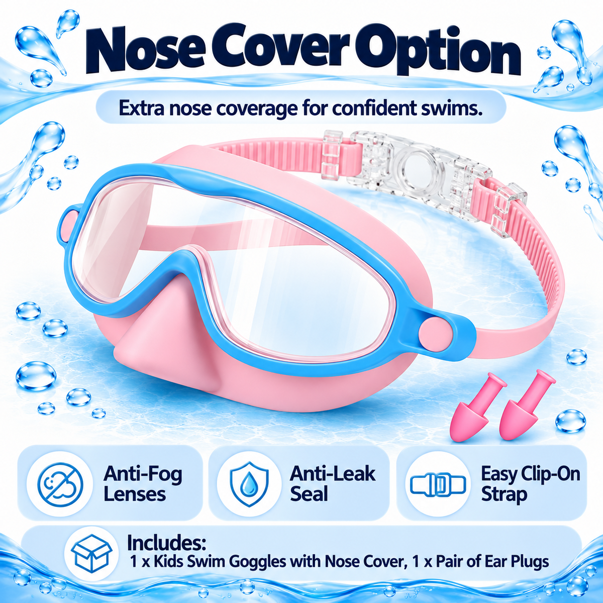 Kids Anti-Fog Swim Goggles: Clear Vision, Leak-Resistant Seal, Easy Clip-On Strap