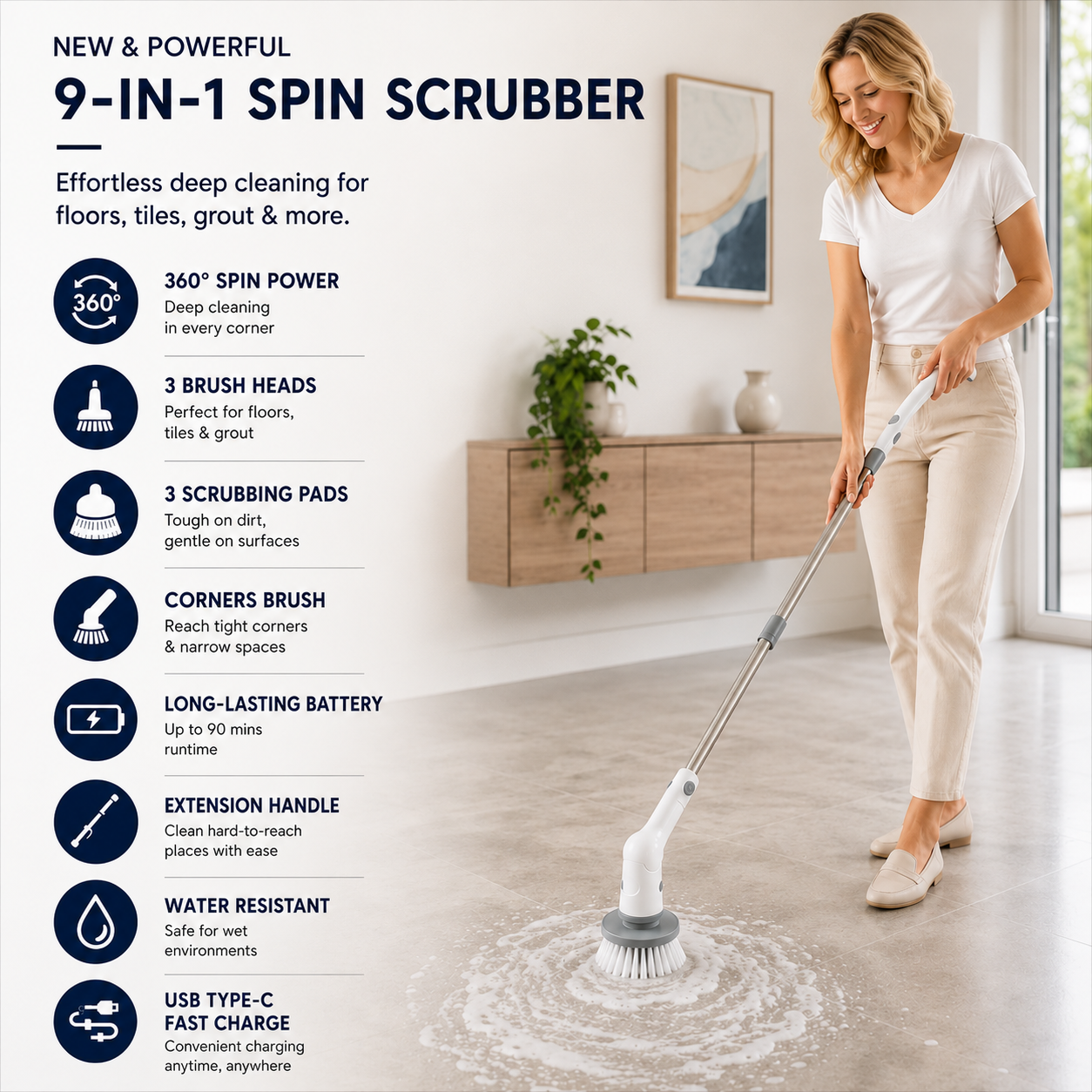 9-1 Extendable Bathroom Scrubber — Stand Tall While You Deep Clean
