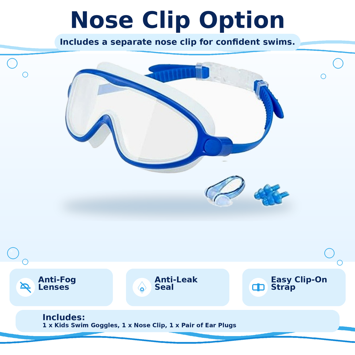 Kids Anti-Fog Swim Goggles: Clear Vision, Leak-Resistant Seal, Easy Clip-On Strap