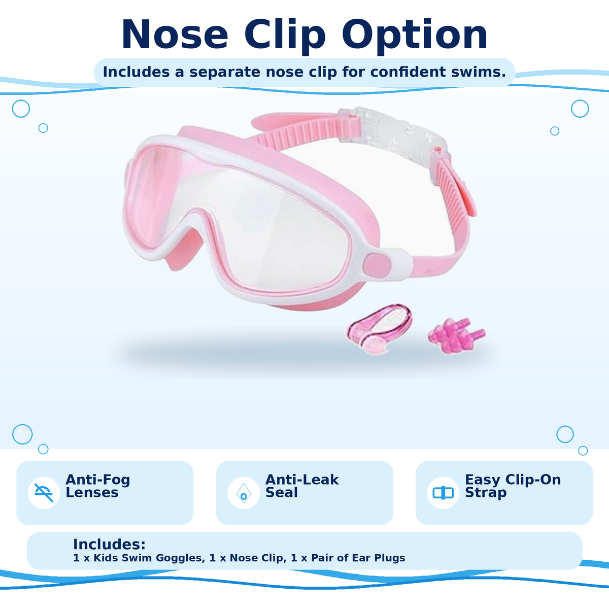 Kids Anti-Fog Swim Goggles: Clear Vision, Leak-Resistant Seal, Easy Clip-On Strap