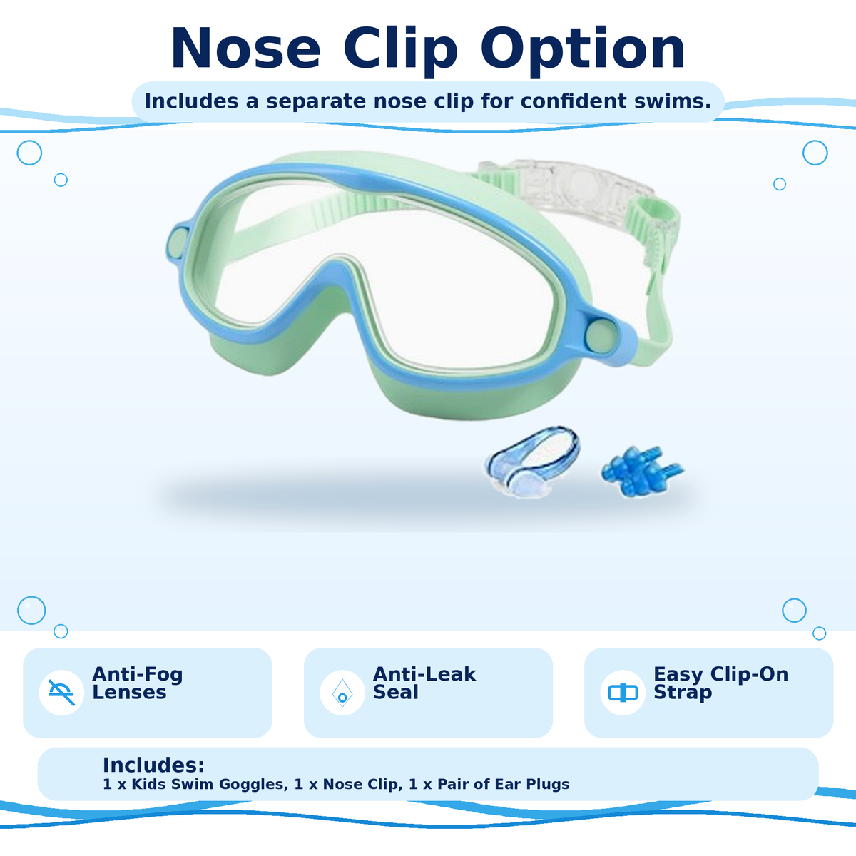 Kids Anti-Fog Swim Goggles: Clear Vision, Leak-Resistant Seal, Easy Clip-On Strap