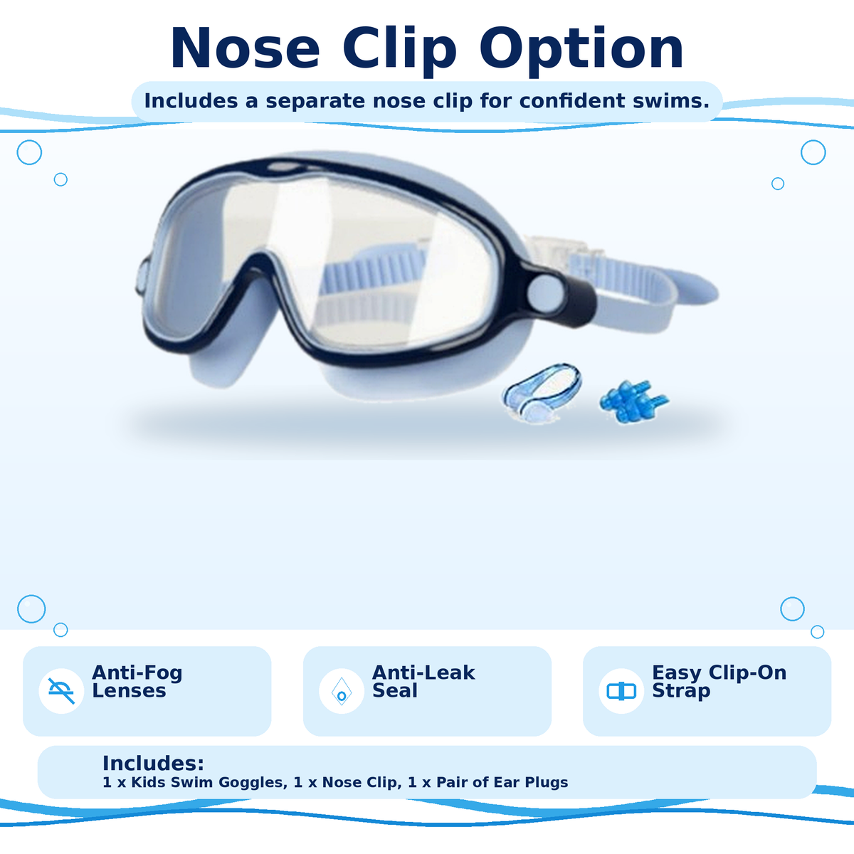 Kids Anti-Fog Swim Goggles: Clear Vision, Leak-Resistant Seal, Easy Clip-On Strap