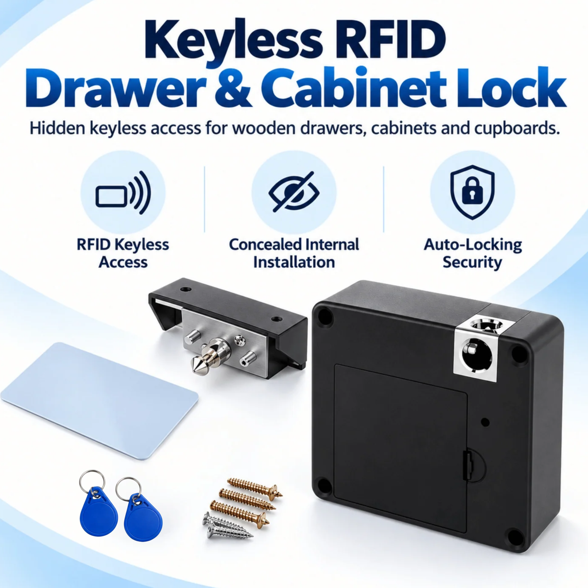 Hidden Keyless RFID Drawer Lock — Secure Valuables Without Keys or Visible Hardware