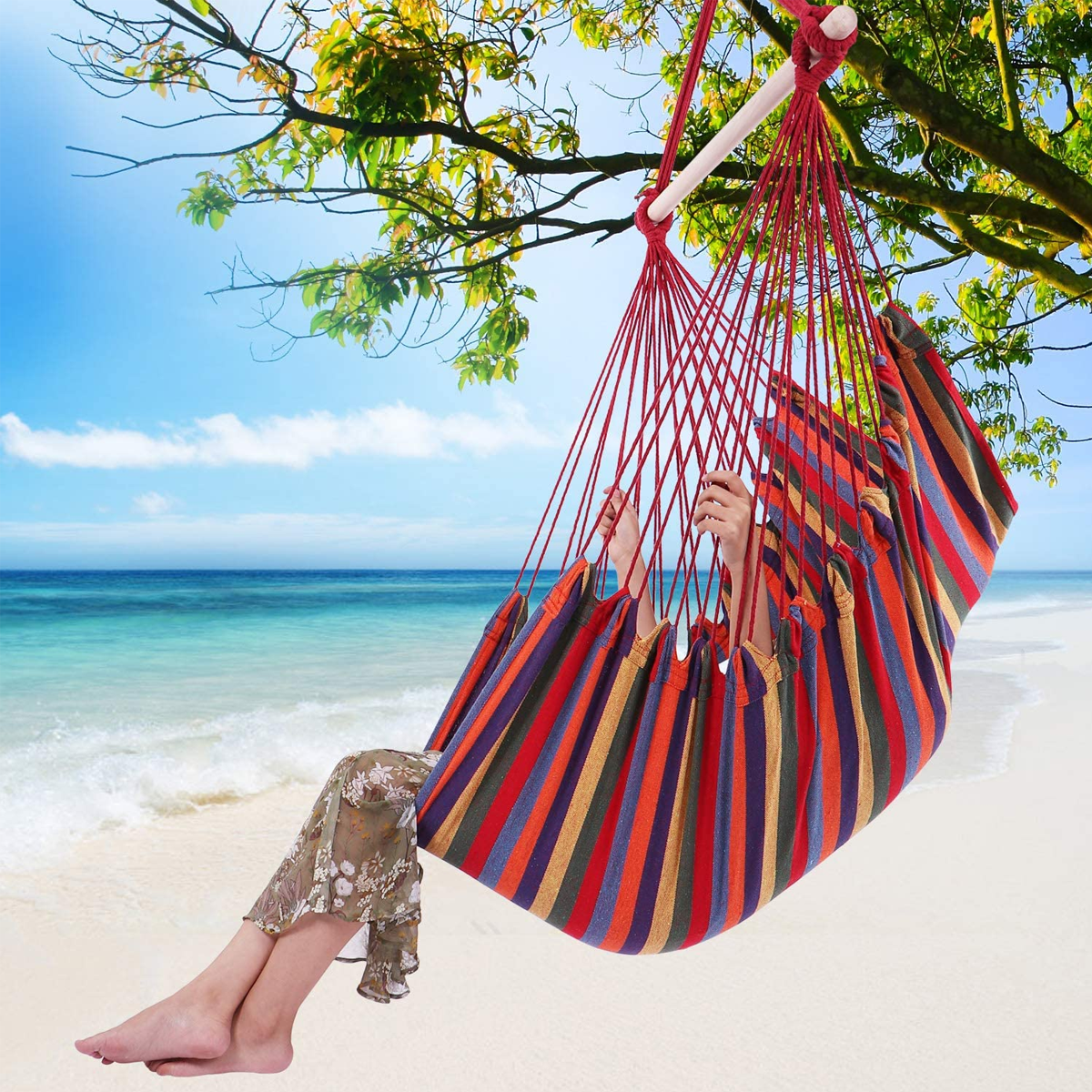 Portable Hanging Hammock Chair - Relax Anywhere, Indoors or Outside + 2 Small Pillows Included!